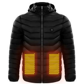Men Heated Puffer Jacket Electric Heating Coat Insulated Hood Windbreaker (Option: Black-XL)