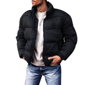 Coat Stand-up Collar Downcotton-padded Jacket Thickened Men's Cotton Jacket (Option: Black-S)