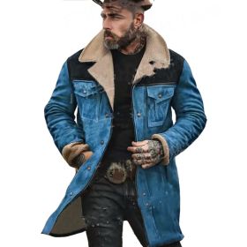 Suede Multicolor Jacket Multi-pocket Zipper (Option: Blue-Xl)