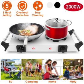 2000W Electric Dual Burner Portable Coil Heating Hot Plate Stove Countertop RV Hotplate with 5 Temperature Adjustments Portable Handles (Color: White)