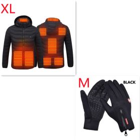Winter Heated Jacket USB Electric Cotton Coat Zip-up Heater Thermal Clothing Heating Vest For Men (Option: Black Zone8 Set-XL)