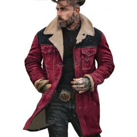 Suede Multicolor Jacket Multi-pocket Zipper (Option: Wine Red-3XL)