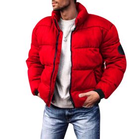 Coat Stand-up Collar Downcotton-padded Jacket Thickened Men's Cotton Jacket (Option: Wine Red-L)